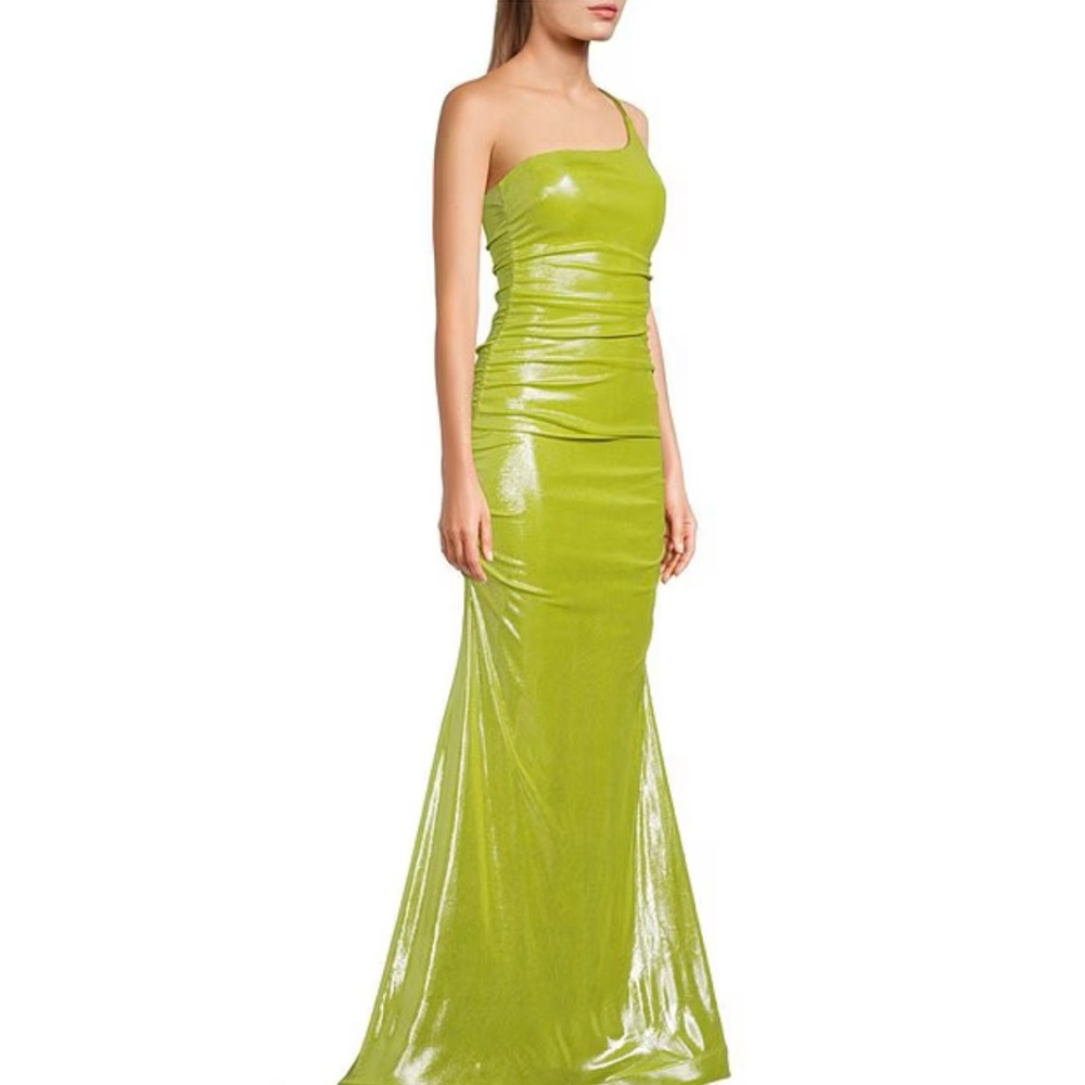 B Darlin Lime Green One-Shoulder Dress
